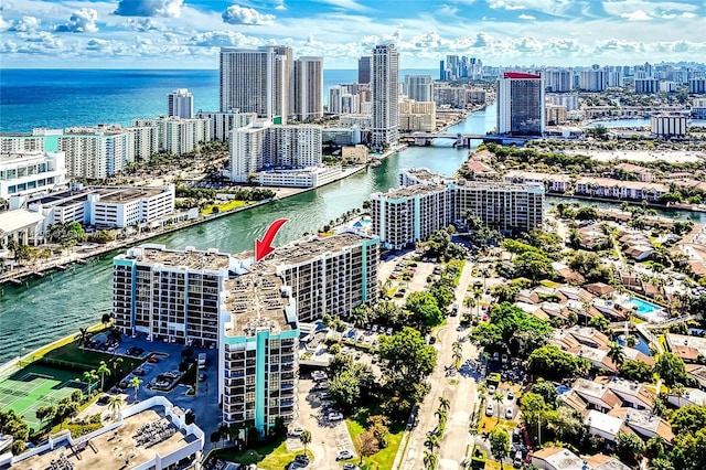 aerial view with a water view