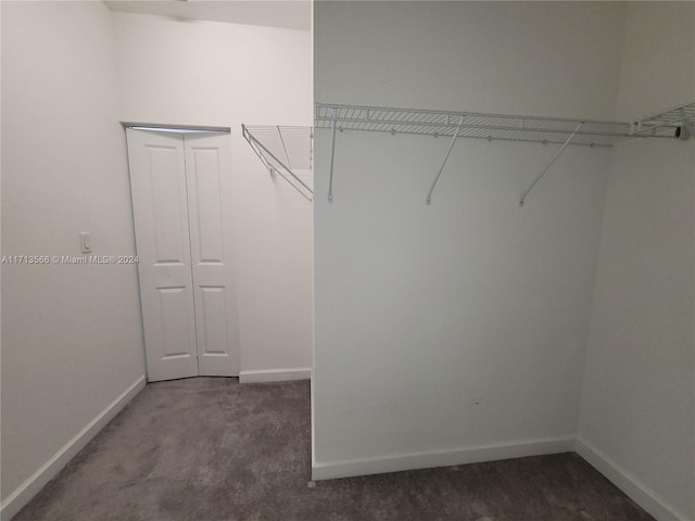 spacious closet featuring dark carpet