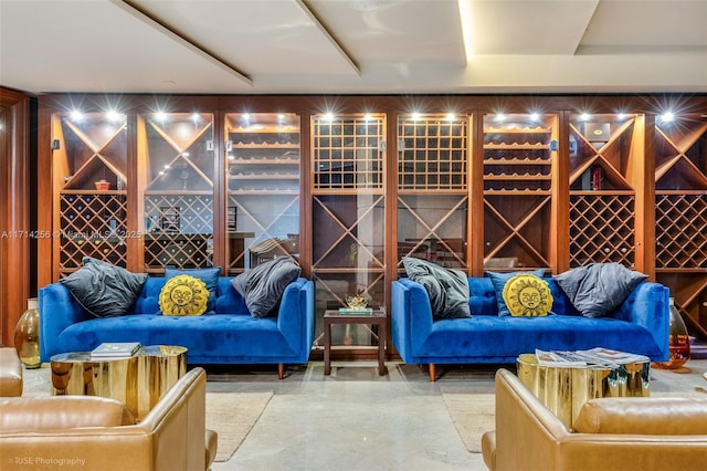 wine room featuring concrete floors