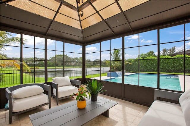 10410 Ranchette Dr, Cooper City, FL 33328 - sunroom featuring a water view and outdoor lounge area