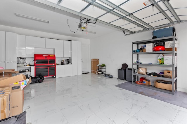 garage with a garage door opener