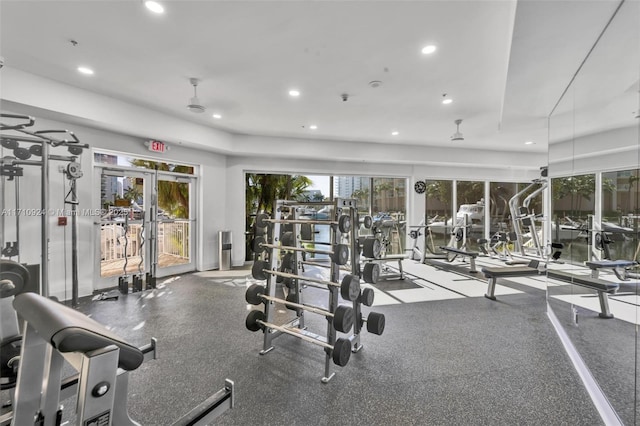 exercise room with french doors