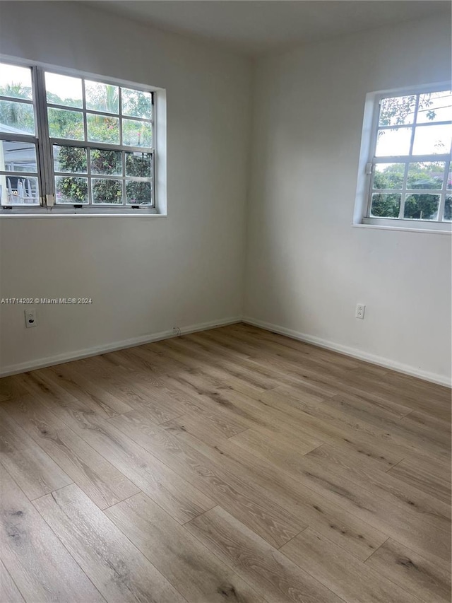 spare room with light wood-type flooring and a wealth of natural light