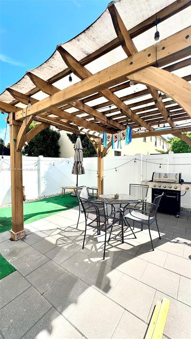 view of patio featuring a pergola and area for grilling