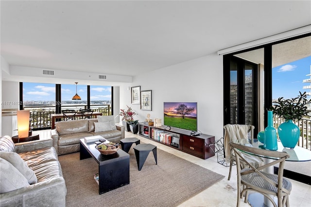 living room featuring expansive windows