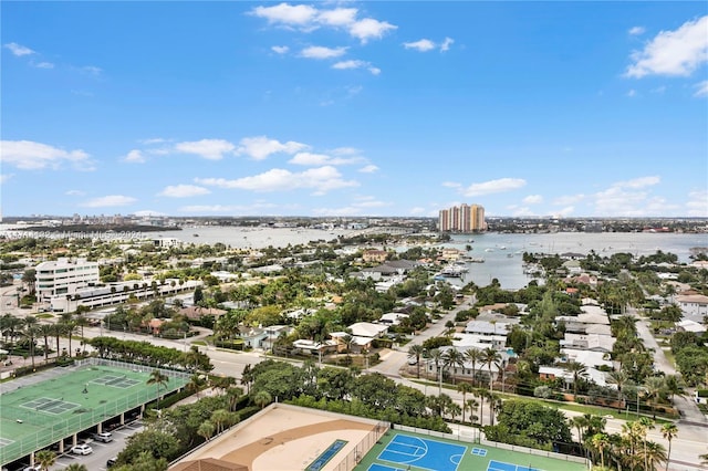 bird's eye view featuring a water view