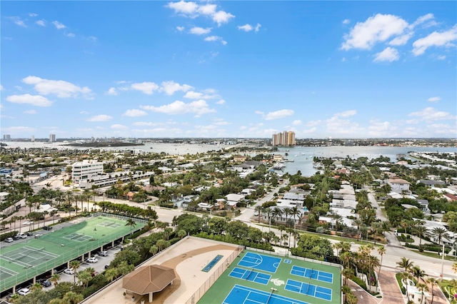 aerial view featuring a water view