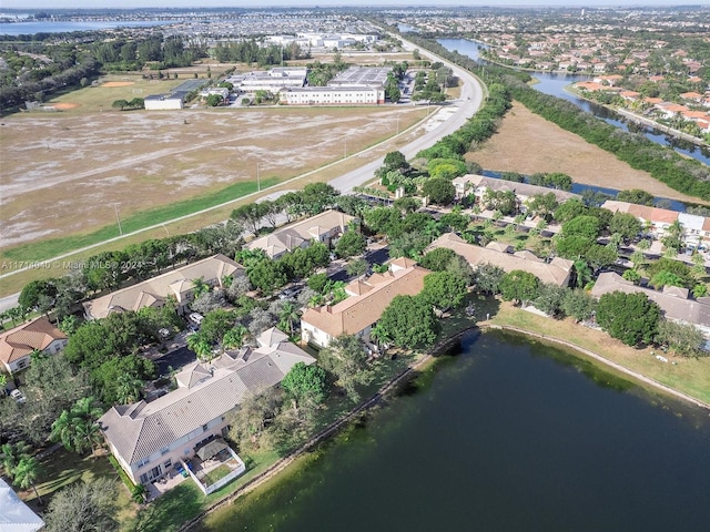 aerial view with a water view