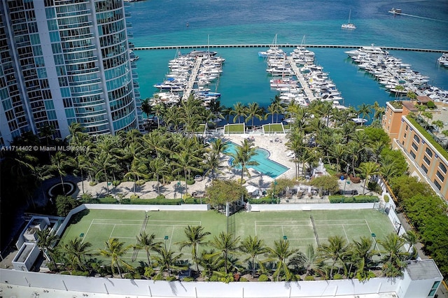 aerial view with a water view