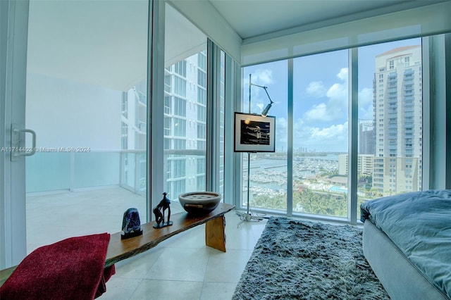 living room with floor to ceiling windows