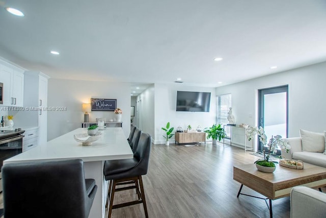 dining area with light hardwood / wood-style floors