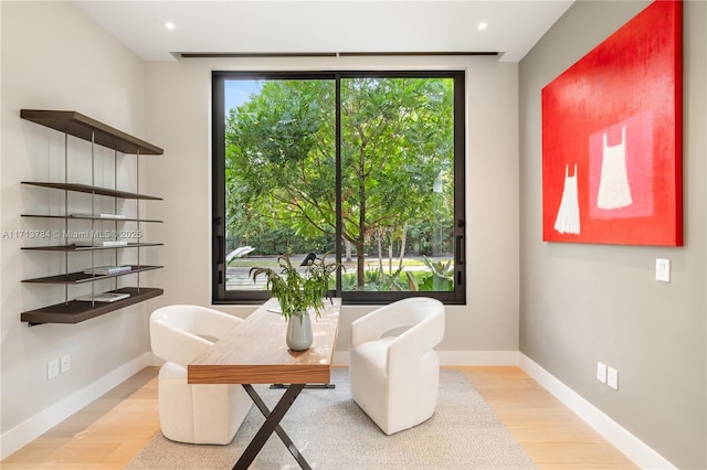 living area with light hardwood / wood-style floors