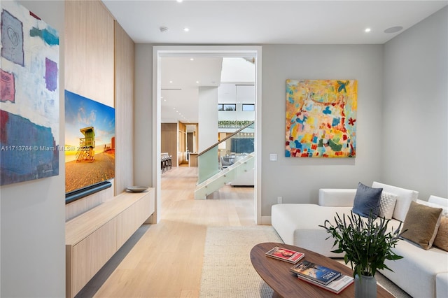 living room featuring light wood-type flooring