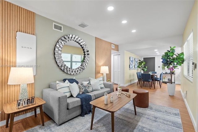 living room featuring light wood-type flooring