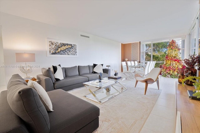 living room with expansive windows