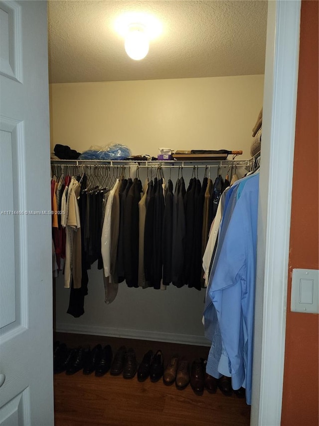 walk in closet with hardwood / wood-style flooring