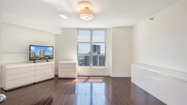 unfurnished bedroom with baseboards and dark wood-style floors