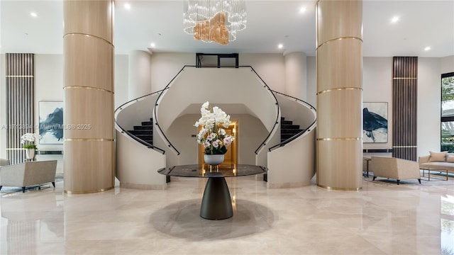 building lobby featuring stairs