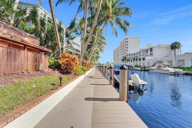 dock area with a water view