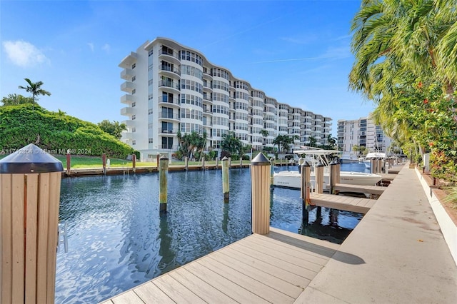 view of dock with a water view