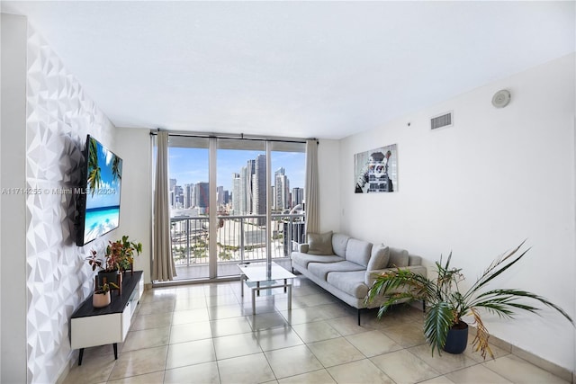 living room with expansive windows