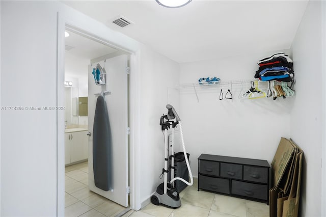 interior space featuring light tile patterned floors