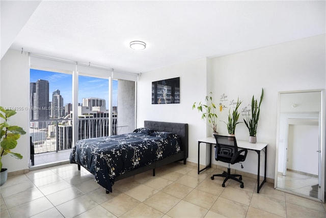 1750 N Bayshore Dr Unit 3210, Miami, FL 33132 - tiled bedroom featuring access to exterior and a view of skyline