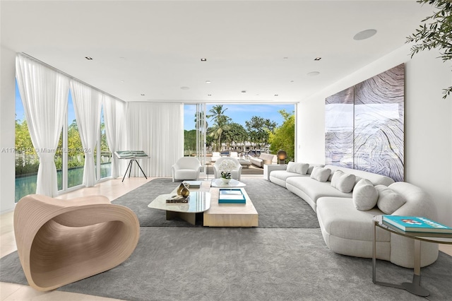 living room with expansive windows