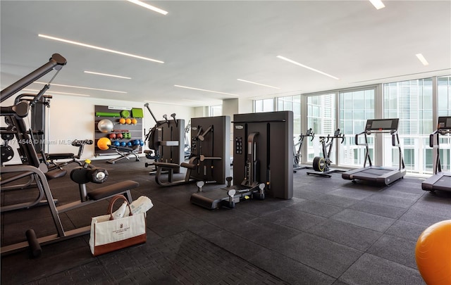 gym featuring floor to ceiling windows