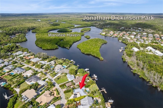 aerial view with a water view