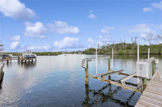 view of dock with a water view