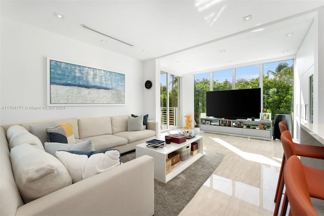 living room with expansive windows