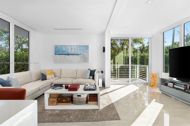 living room with expansive windows