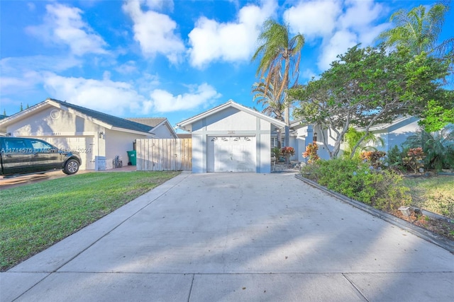 single story home featuring a front lawn