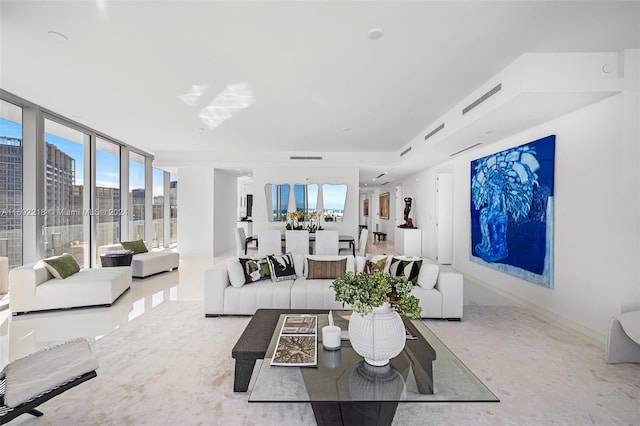 living room with expansive windows