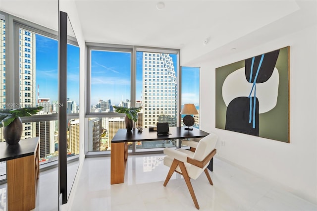 office area featuring plenty of natural light and expansive windows