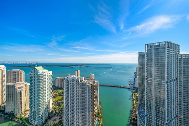 aerial view featuring a water view