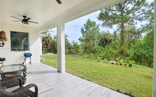 view of patio with grilling area and ceiling fan