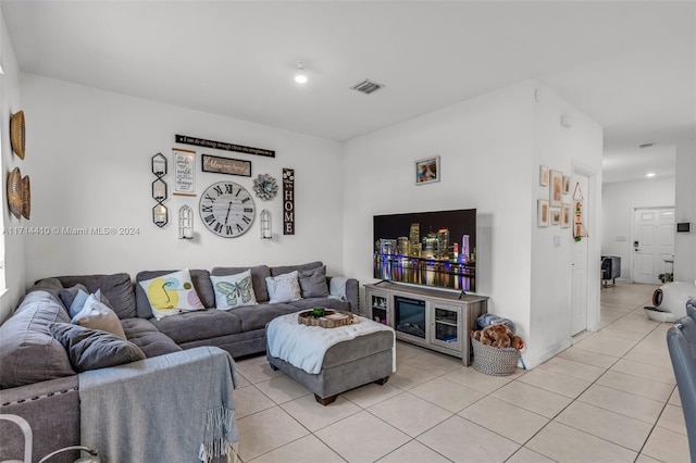 living room featuring light tile patterned floors