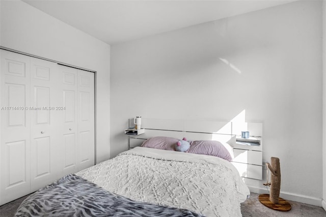 carpeted bedroom featuring a closet