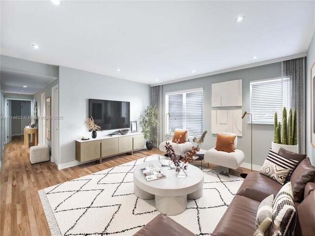 living room with dark hardwood / wood-style floors