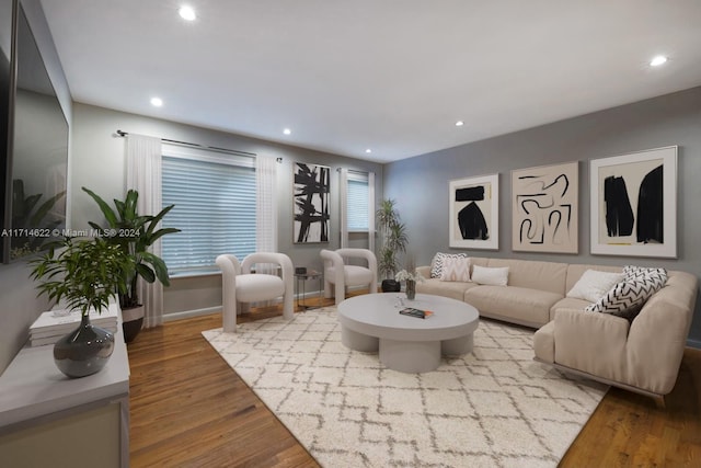 living room with light hardwood / wood-style floors