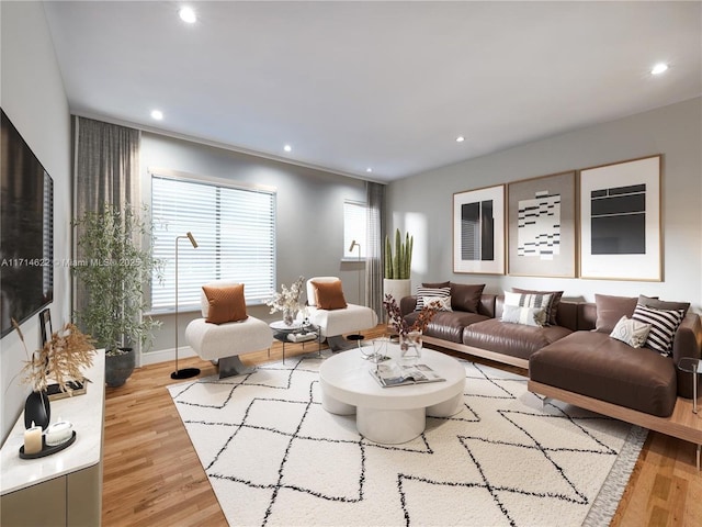 living room with light hardwood / wood-style flooring