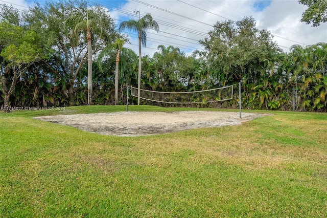 view of community with volleyball court and a yard