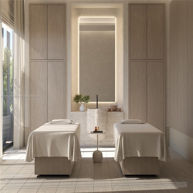 bathroom with tile patterned floors