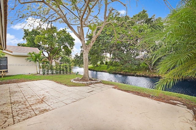 view of patio / terrace featuring a water view