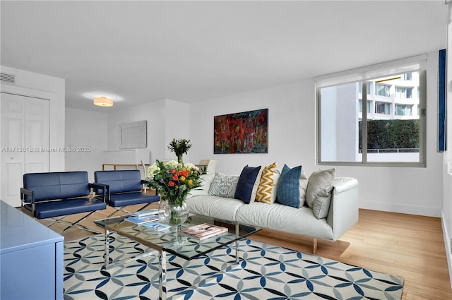 living room featuring light hardwood / wood-style flooring