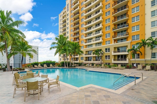 view of pool featuring a patio