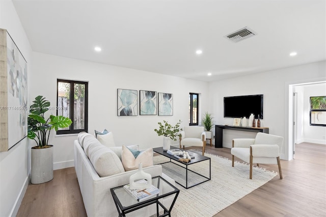 living room with light wood-type flooring