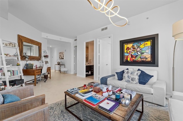 living room with a chandelier